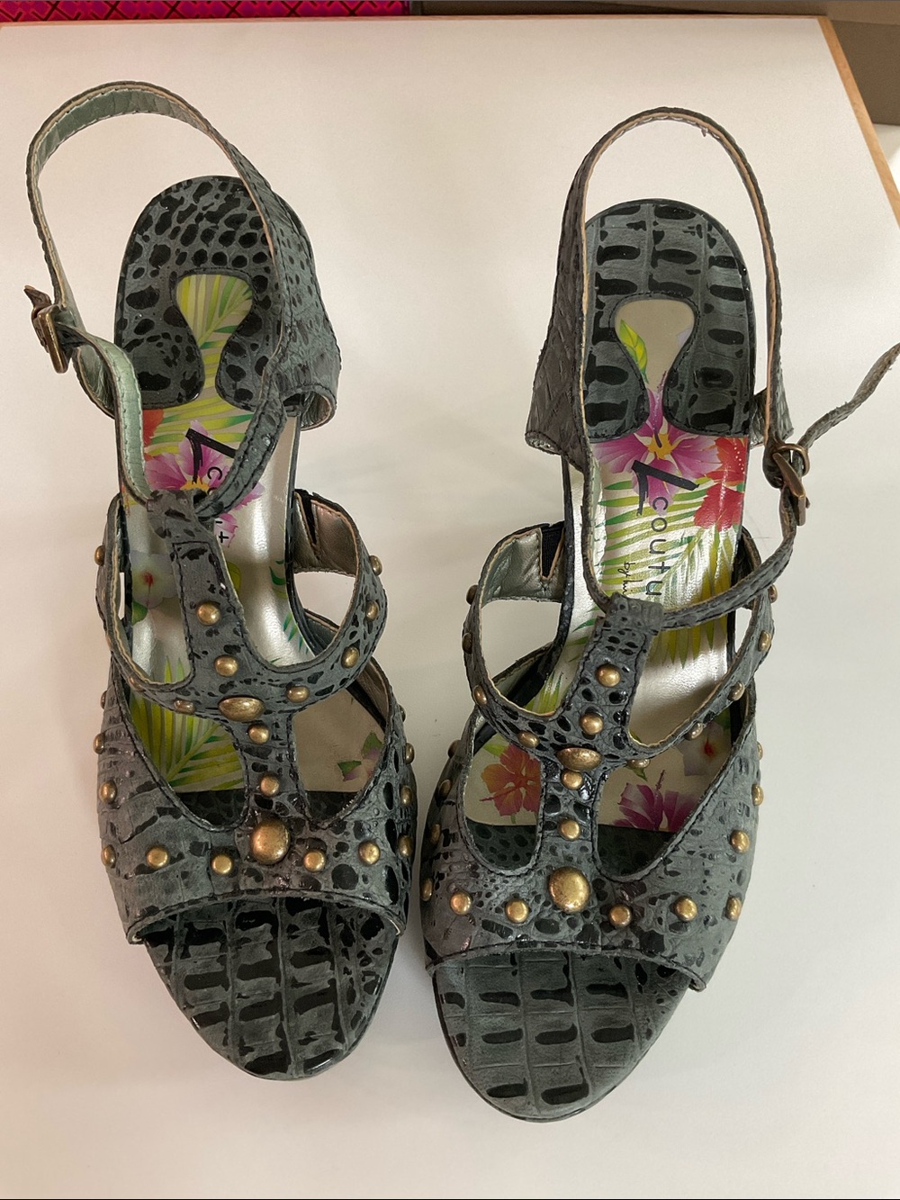Gray Studded Women's Slingback Heels